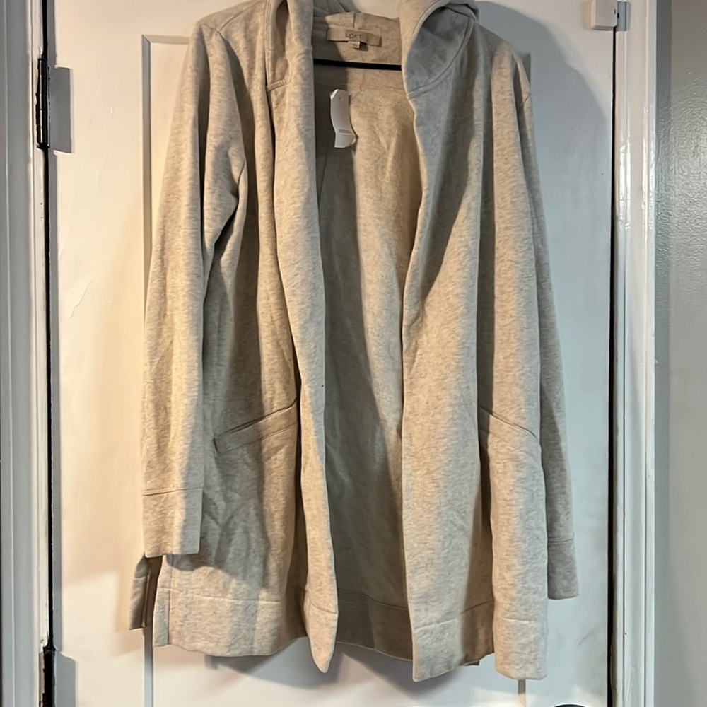 Loft Oatmeal Open Front Sweatshirt Cardigan